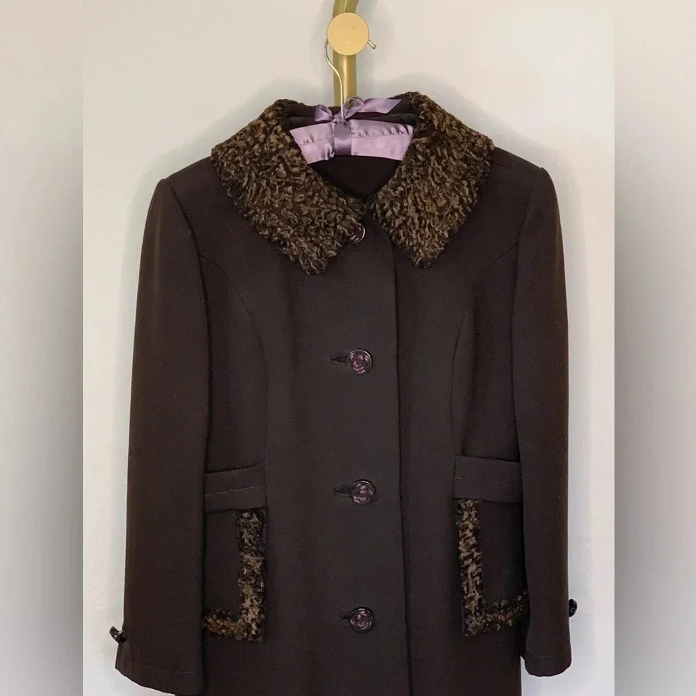 Vintage 1970s Stegari New York 100% Virgin Wool Coat Lambswool Trim Rose Small - Picture 2 of 16